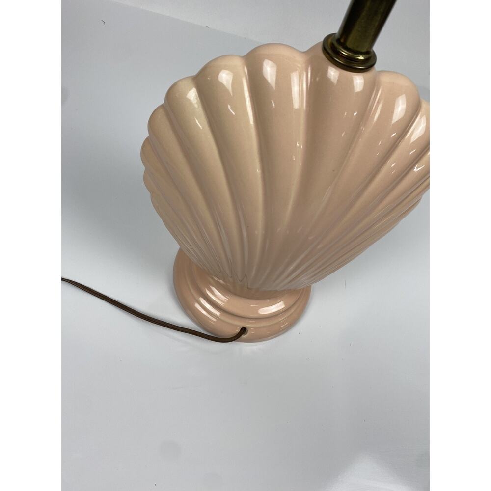 Vtg Hollywood Regency Art Deco Ceramic Clam Shell Lamp MCM Beach Peach Pink - Picture 7 of 10